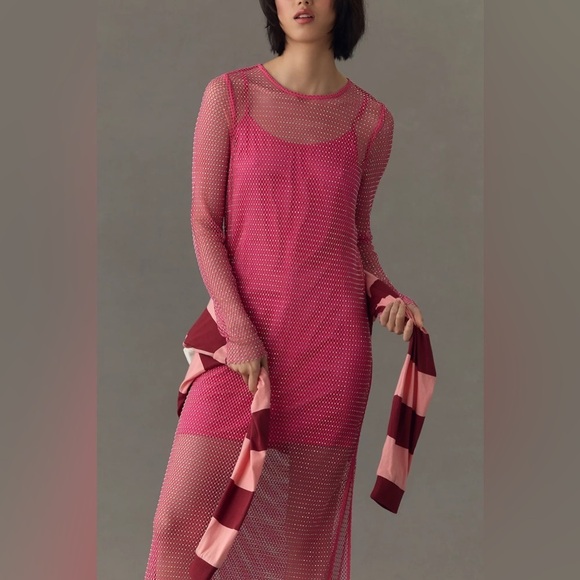 NWT Sunday in Brooklyn Mesh Shine Slim Midi Dress - Picture 1 of 4